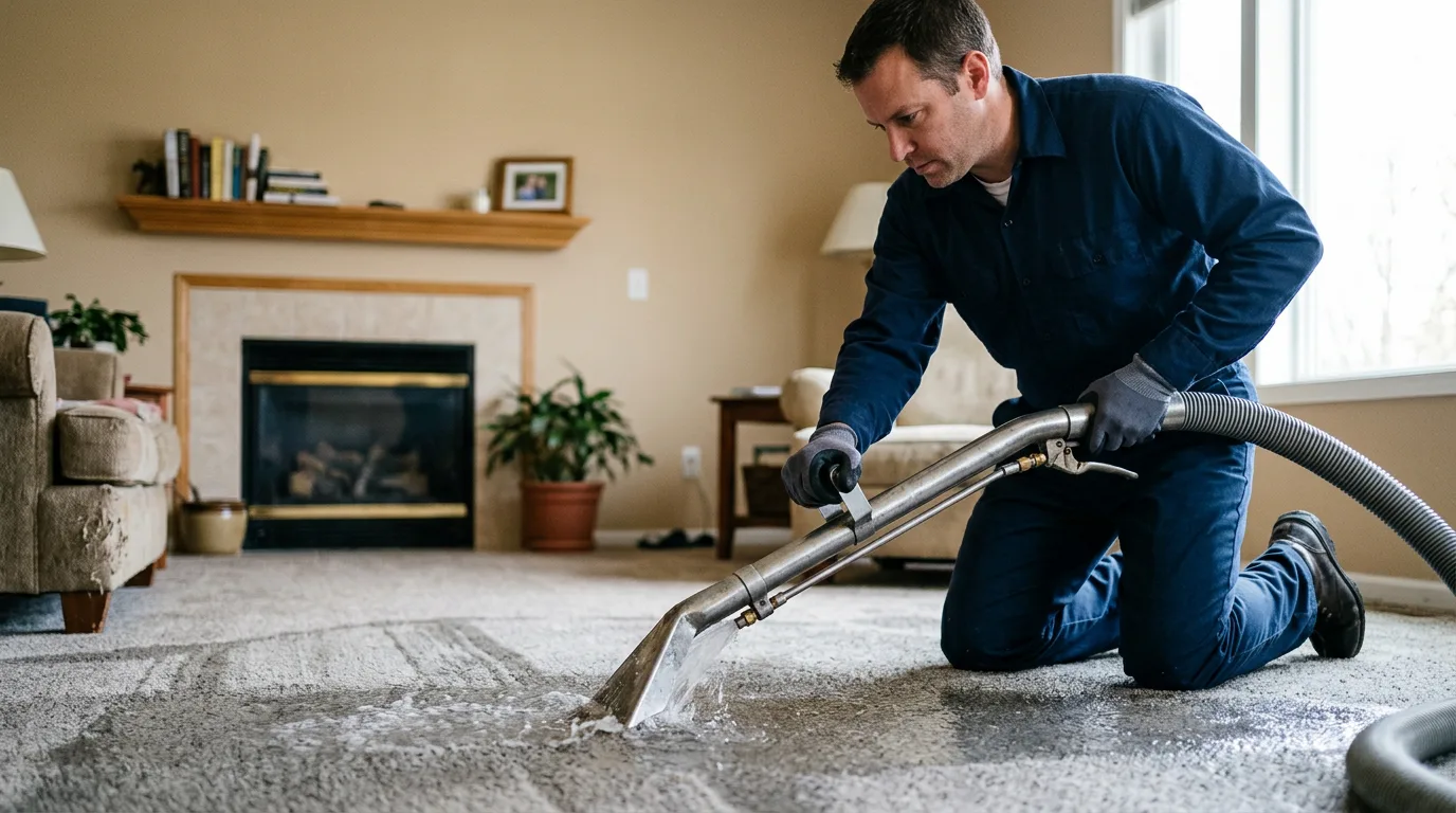 Water damage restoration technician working near Orleans, VT